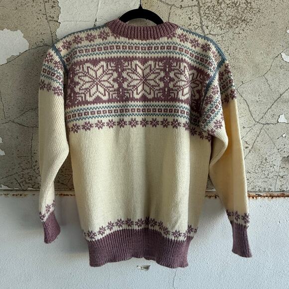Vtg LL Bean Cardigan Norwegian Wool Fair Isle Snowflake Womens L Cabin Core Ski - Picture 8 of 8